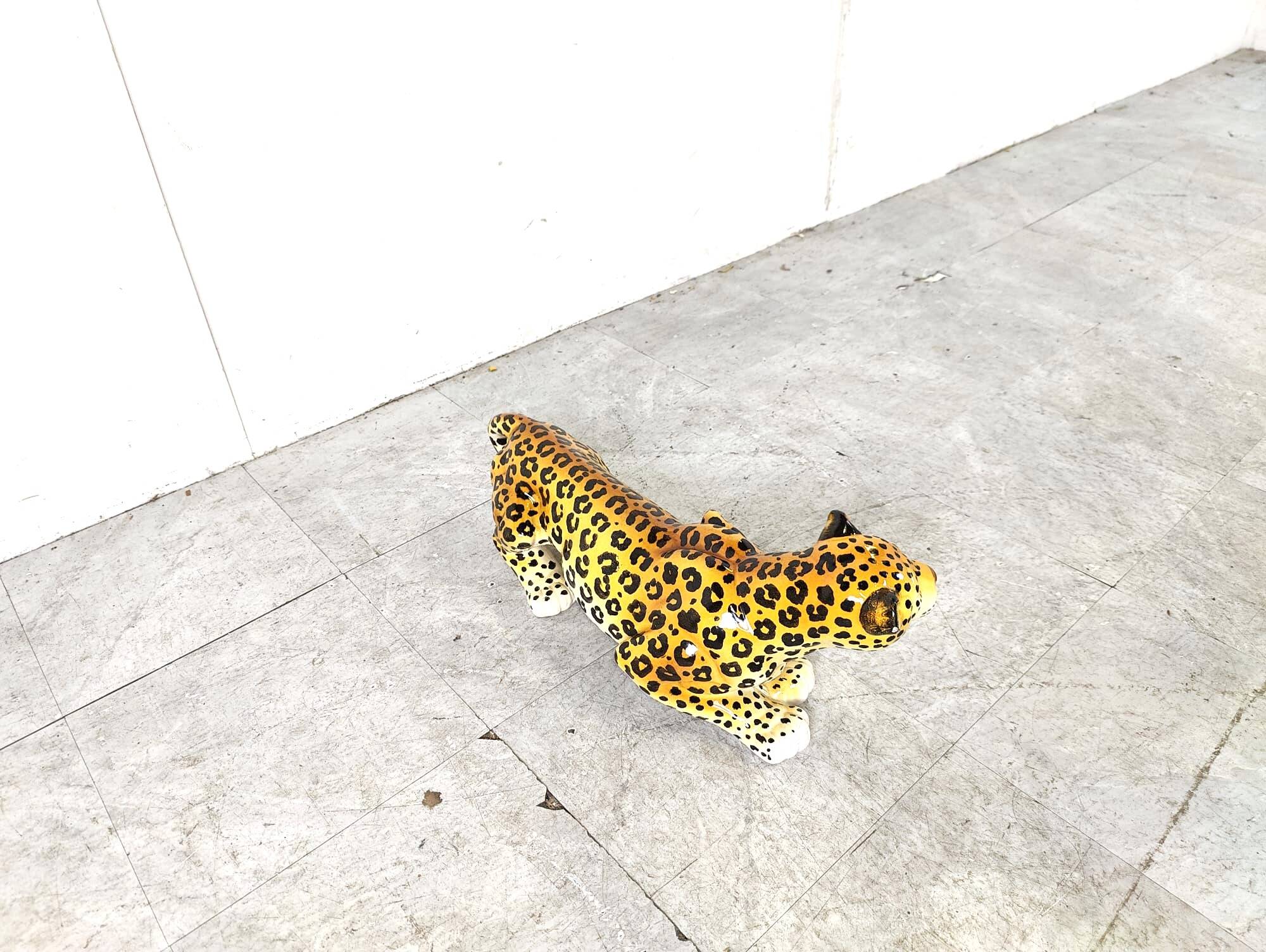 Ceramic Hand Painted Leopard, 1960's Italy