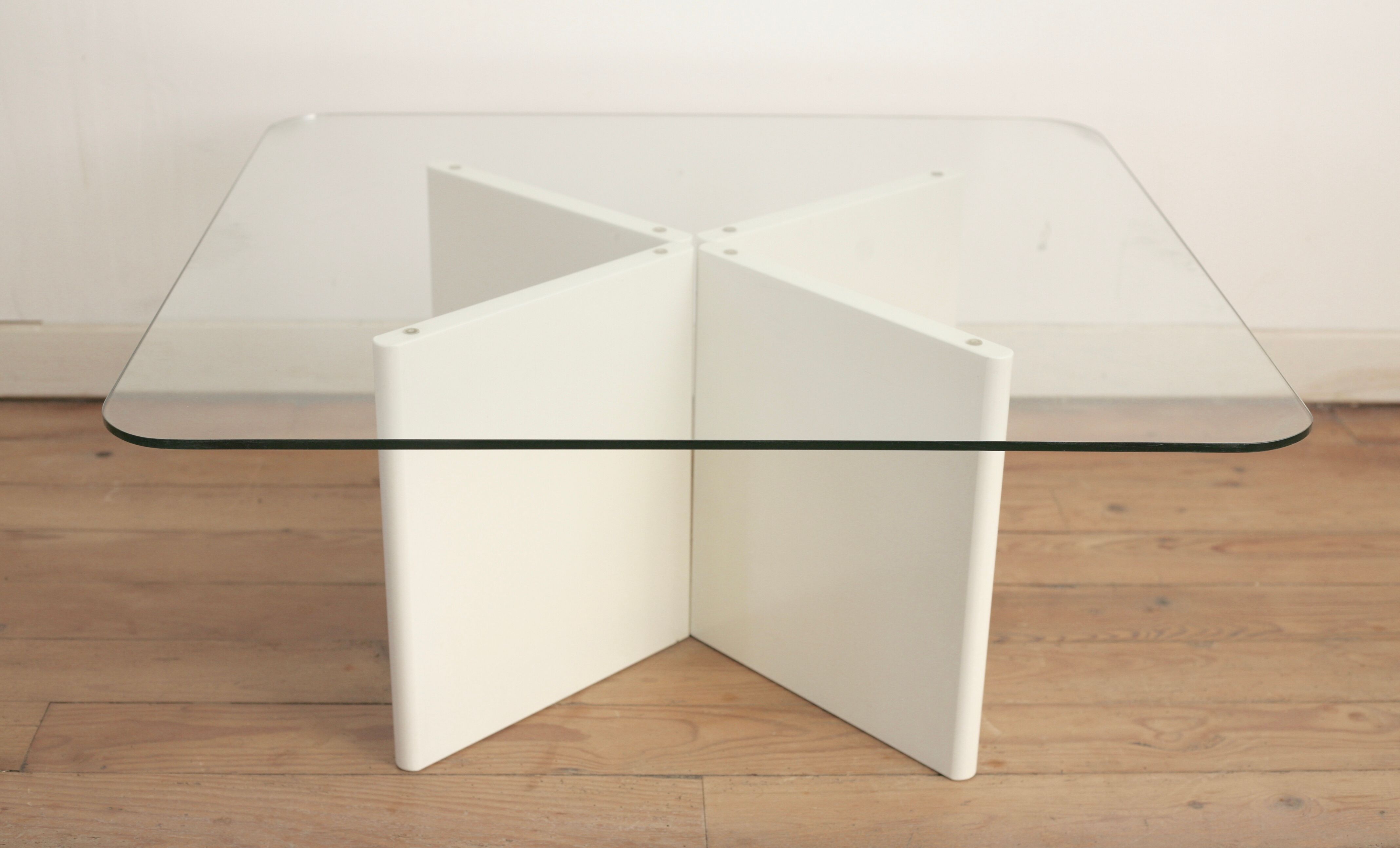 Wood and glass coffee table , France, circa 1980