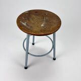 Vintage Dutch Industrial Steel and Wood Stool, 1960s