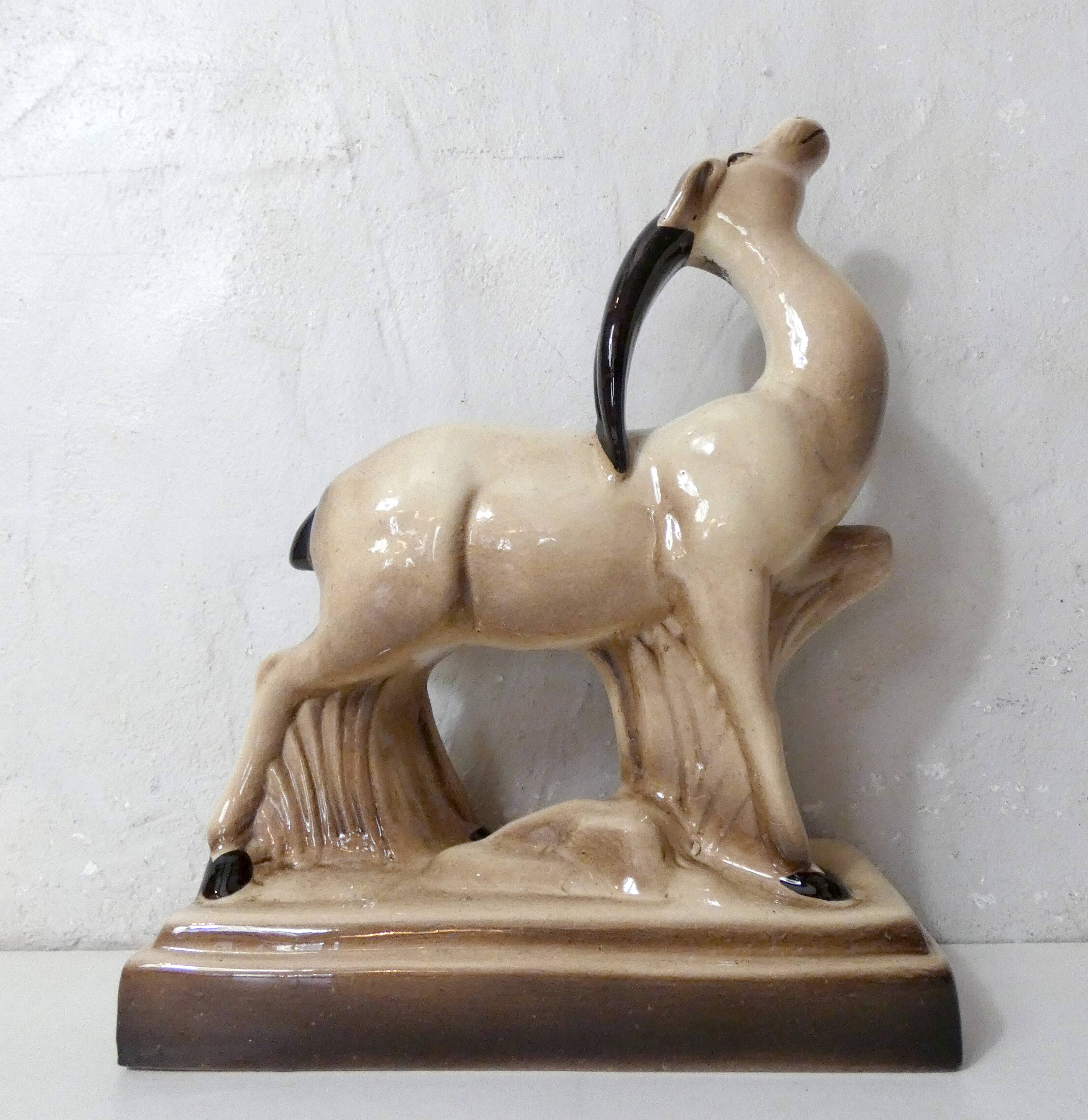 Charles Lemanceau Art Deco ceramic antelope