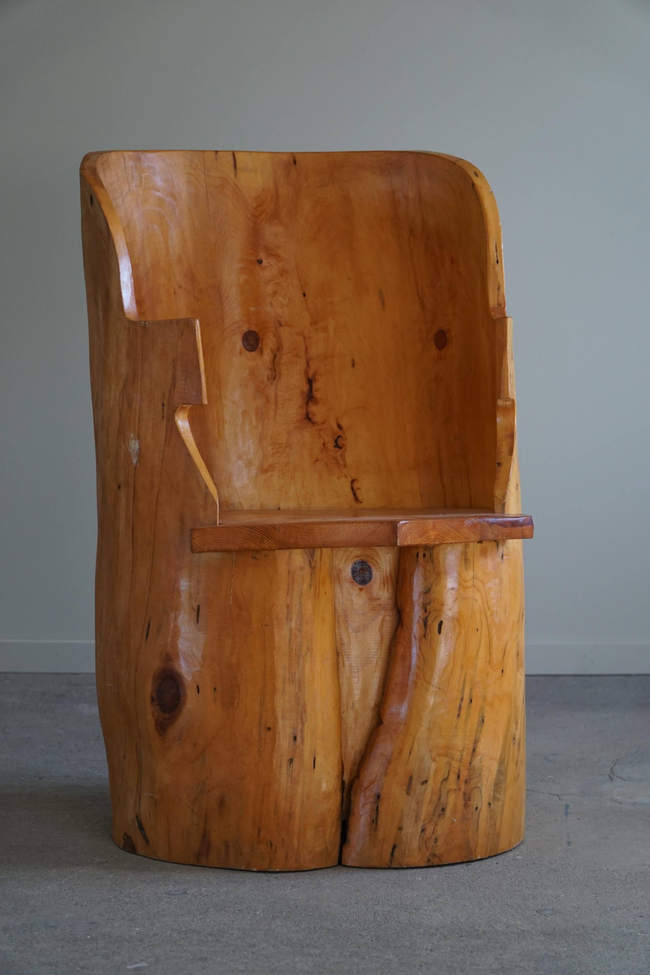 Chaise en souche en bouleau massif par un ébéniste suédois, Wabi Sabi, années 1950