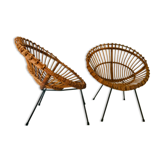 Pair of rattan armchairs, Italy 60s