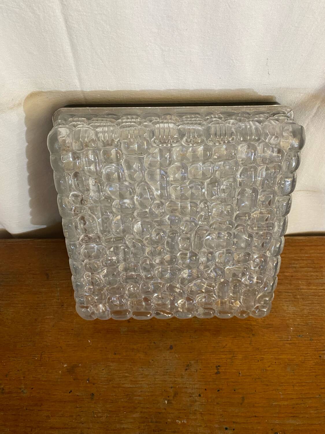 Antique Wall Lamp Ceiling Light Molded Glass + Vintage Black Metal Bracket