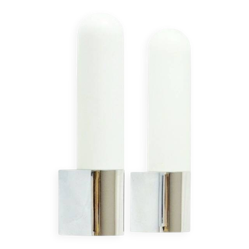Mid Century Opaline Glass & Chrome Wall Lights from Limburg, Germany, 1970s