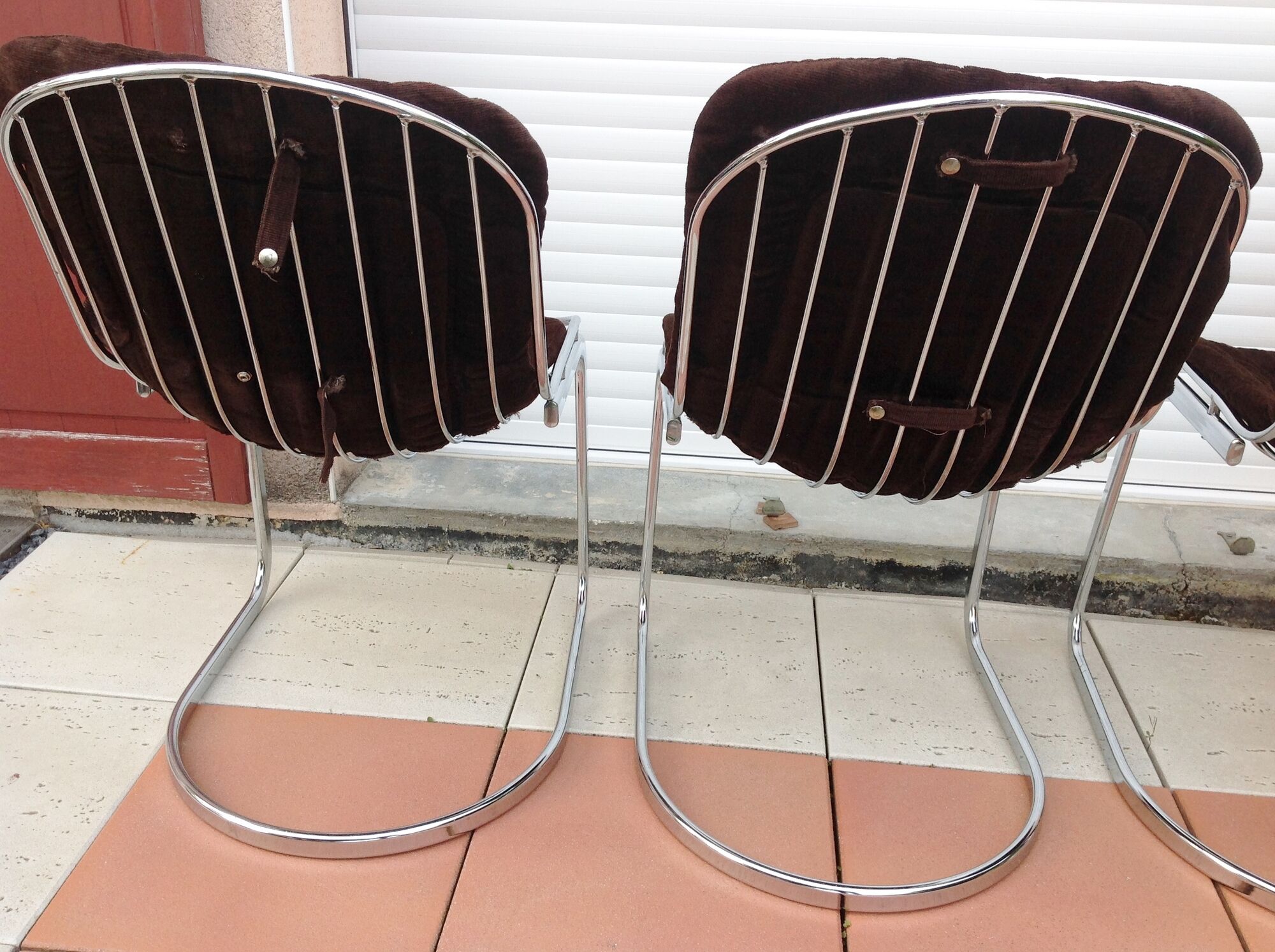 Set of four chrome metal wired chairs by Gastone Rinaldi / vintage 70s