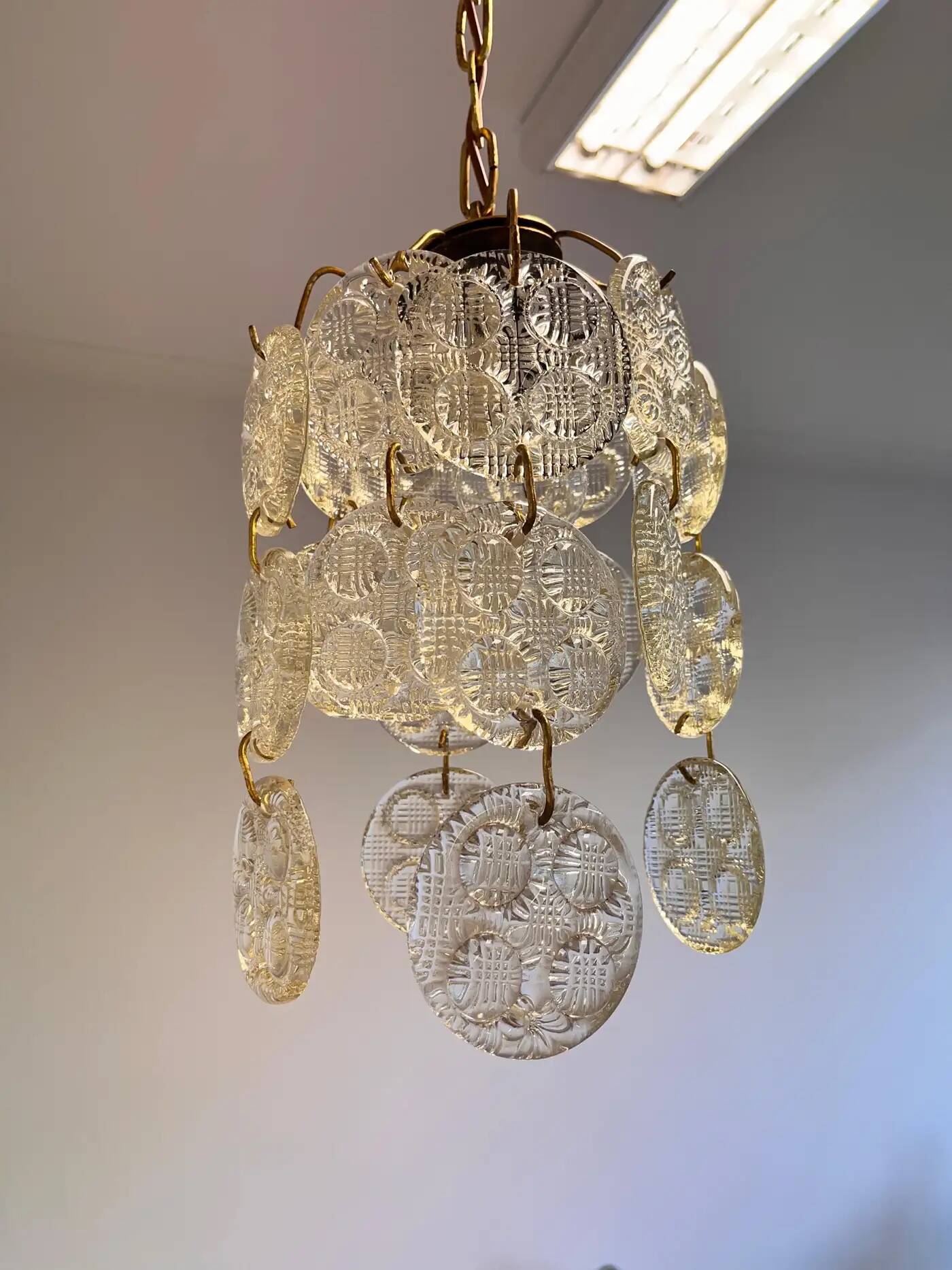 Design brass and glass pendant / chandelier by Zelezny Brod, 1970s