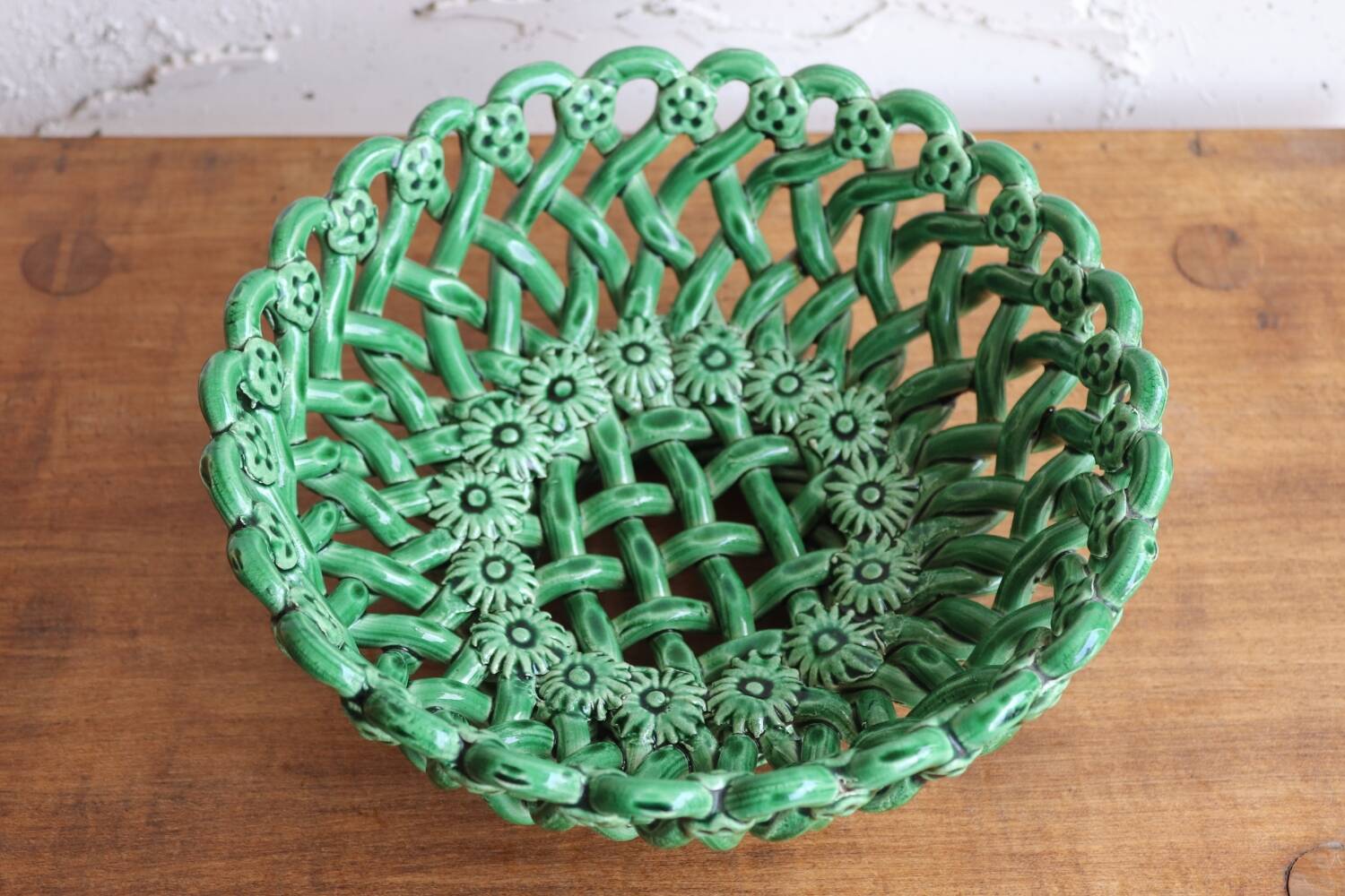 Ceramic basket / Green openwork bowl – Pichon Uzès