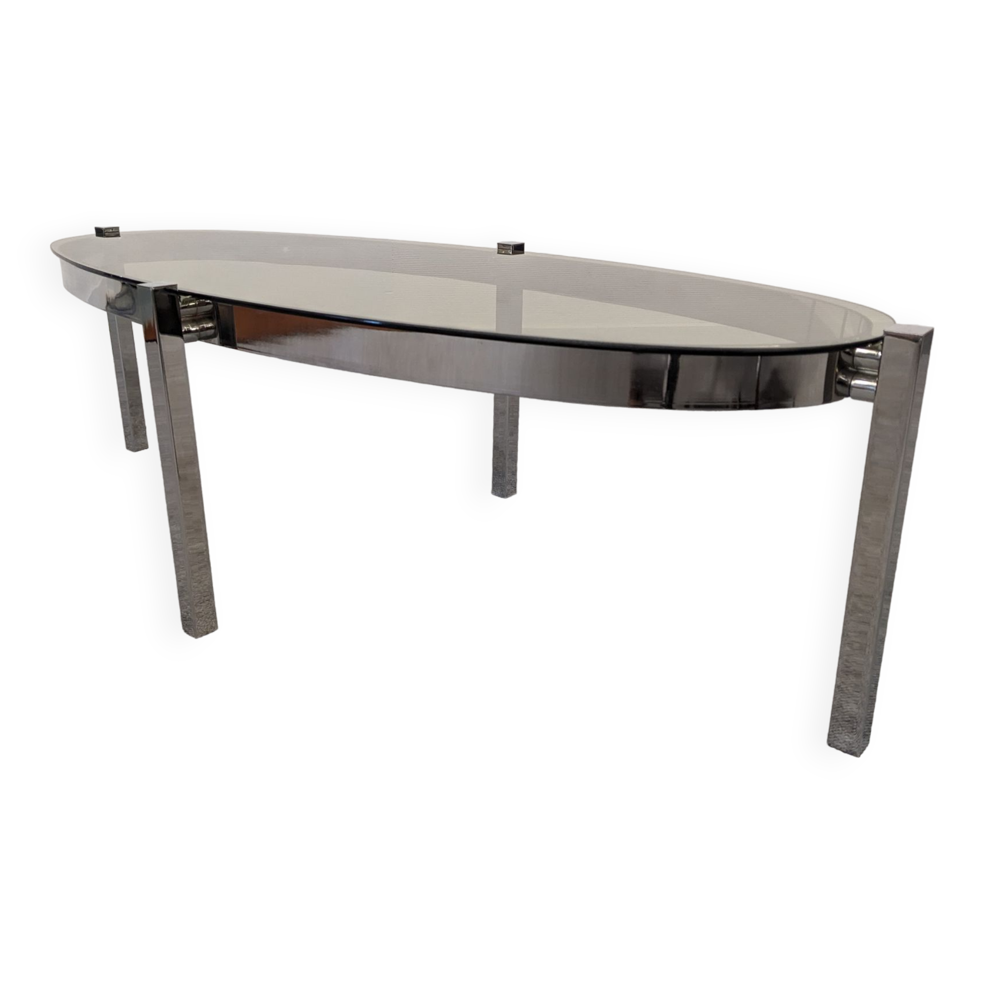 Oval smoked glass coffee table from the 60s/70s
