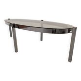 Oval smoked glass coffee table from the 60s/70s
