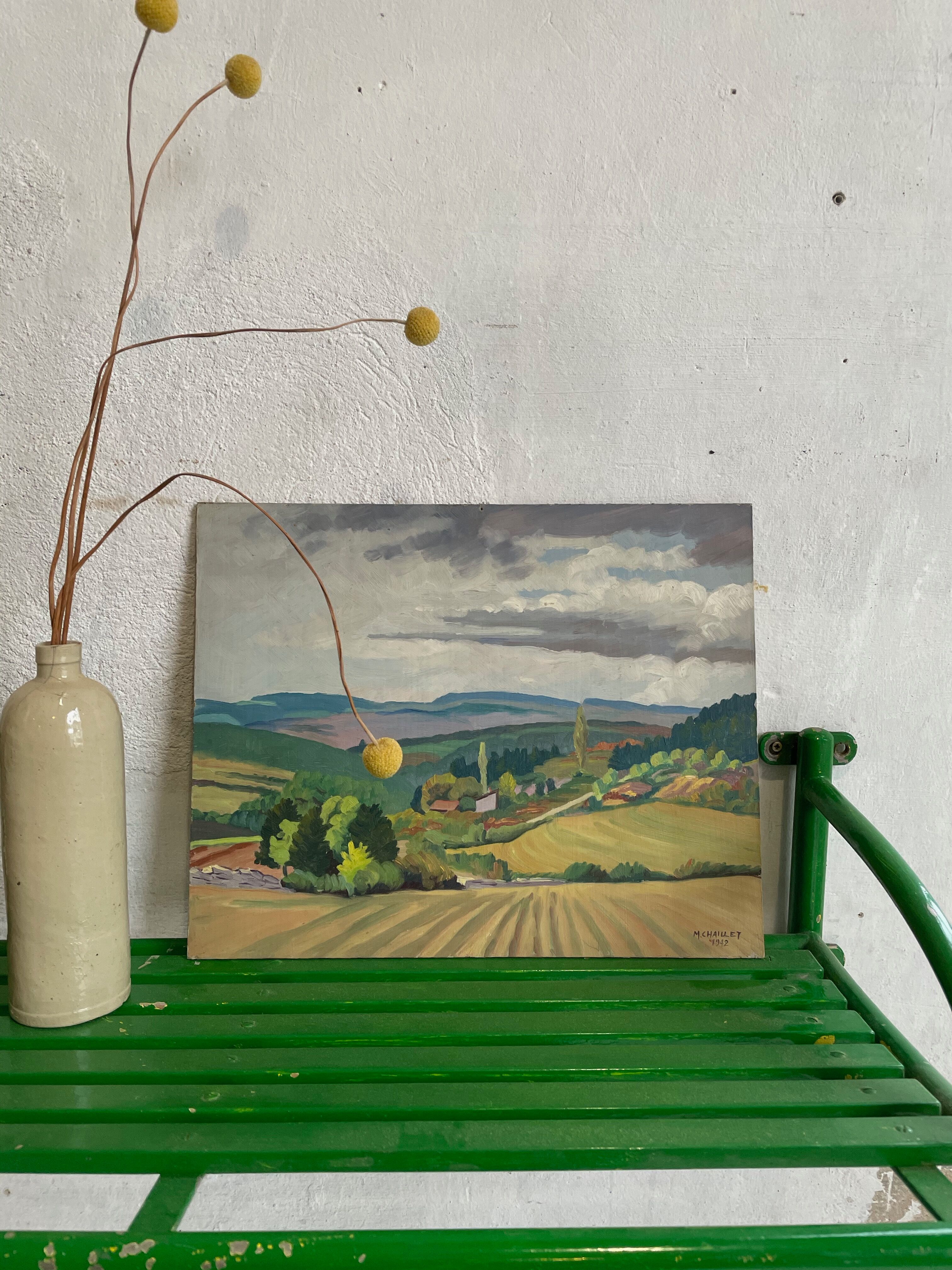 Painting oil landscape countryside 1942