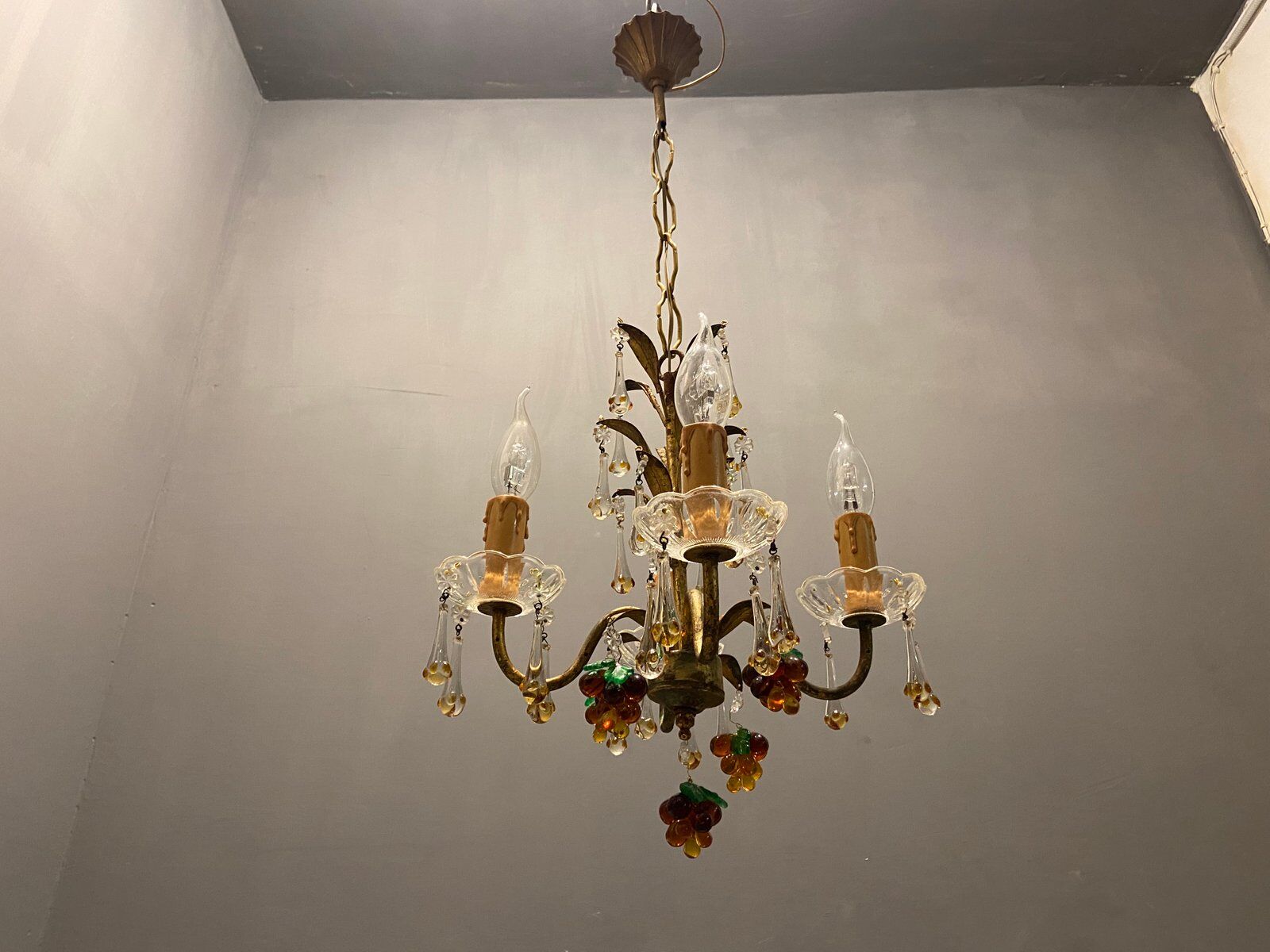 Italian Gold Gilded Murano Glass Fruit Chandelier