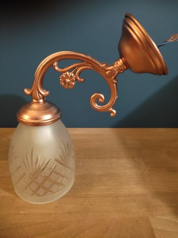 Wall lamp support metal copper globe frosted glass