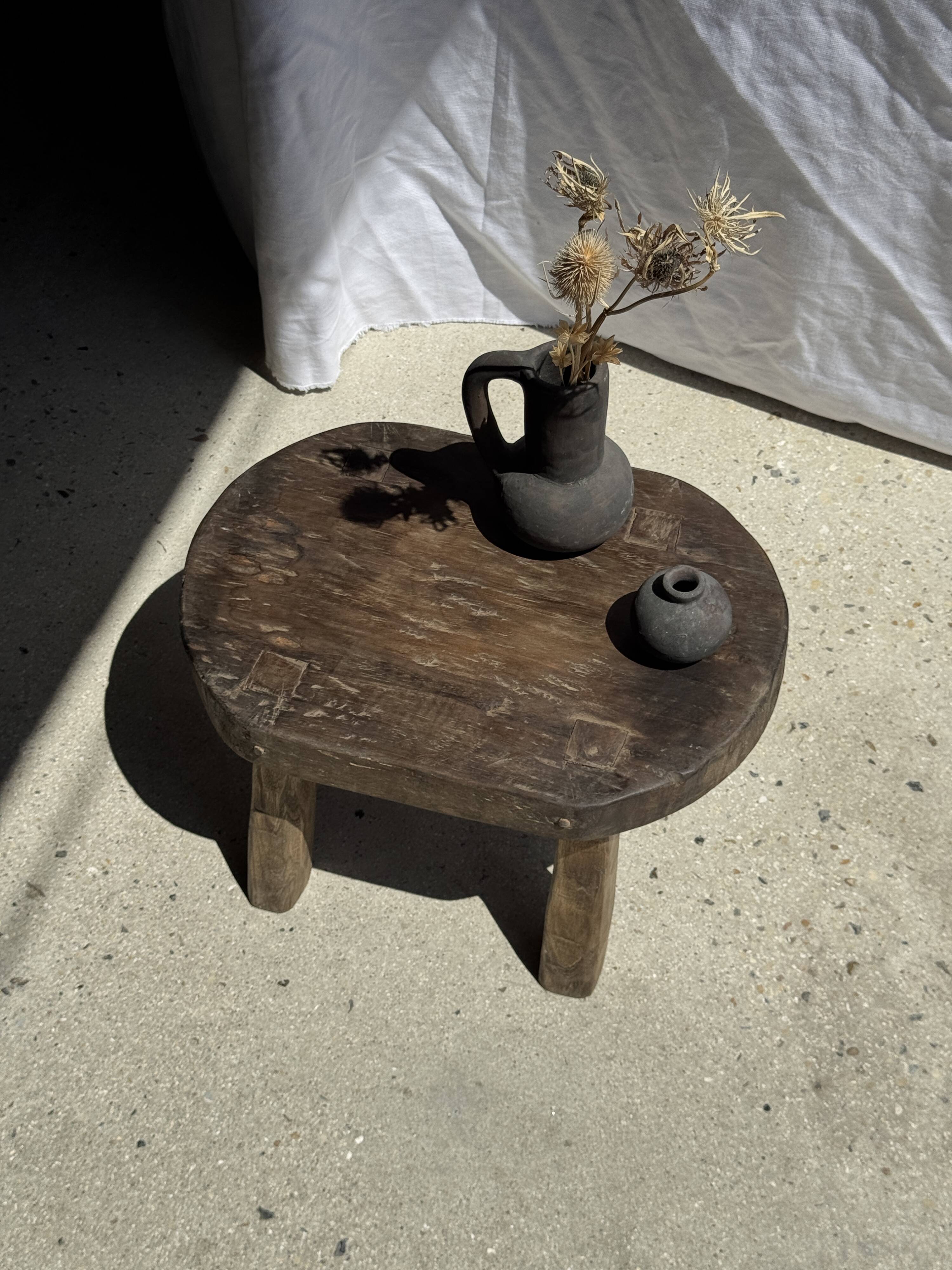 Small stool, oval solid teak accent stool wabi-sabi H26 47x33.