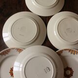 Set of 6 flat plates mismatched orange green Badonviller Saint Amand