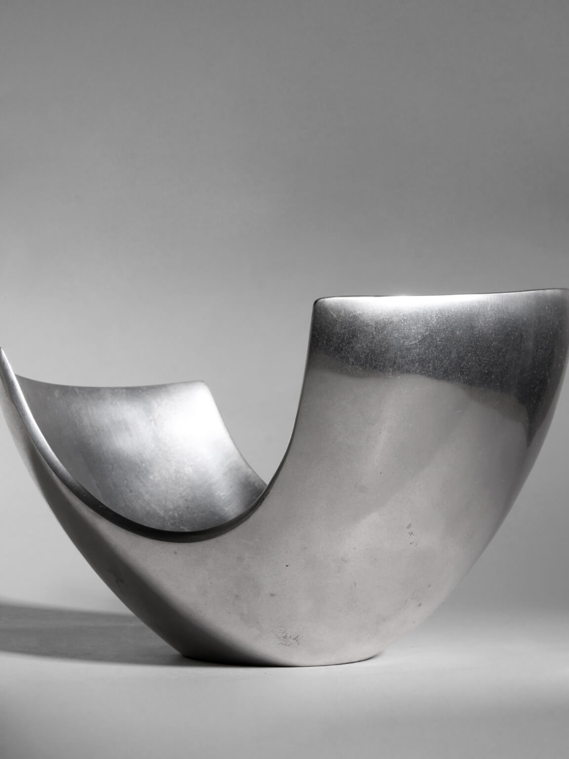 Polished Aluminum Asymmetric Contemporary Deep Bowl, Medium