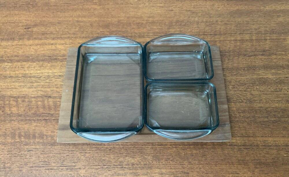 Mid-Century Danish Teak Cabaret Trays with Holmegaard Glasses, 1960s, Set of 4