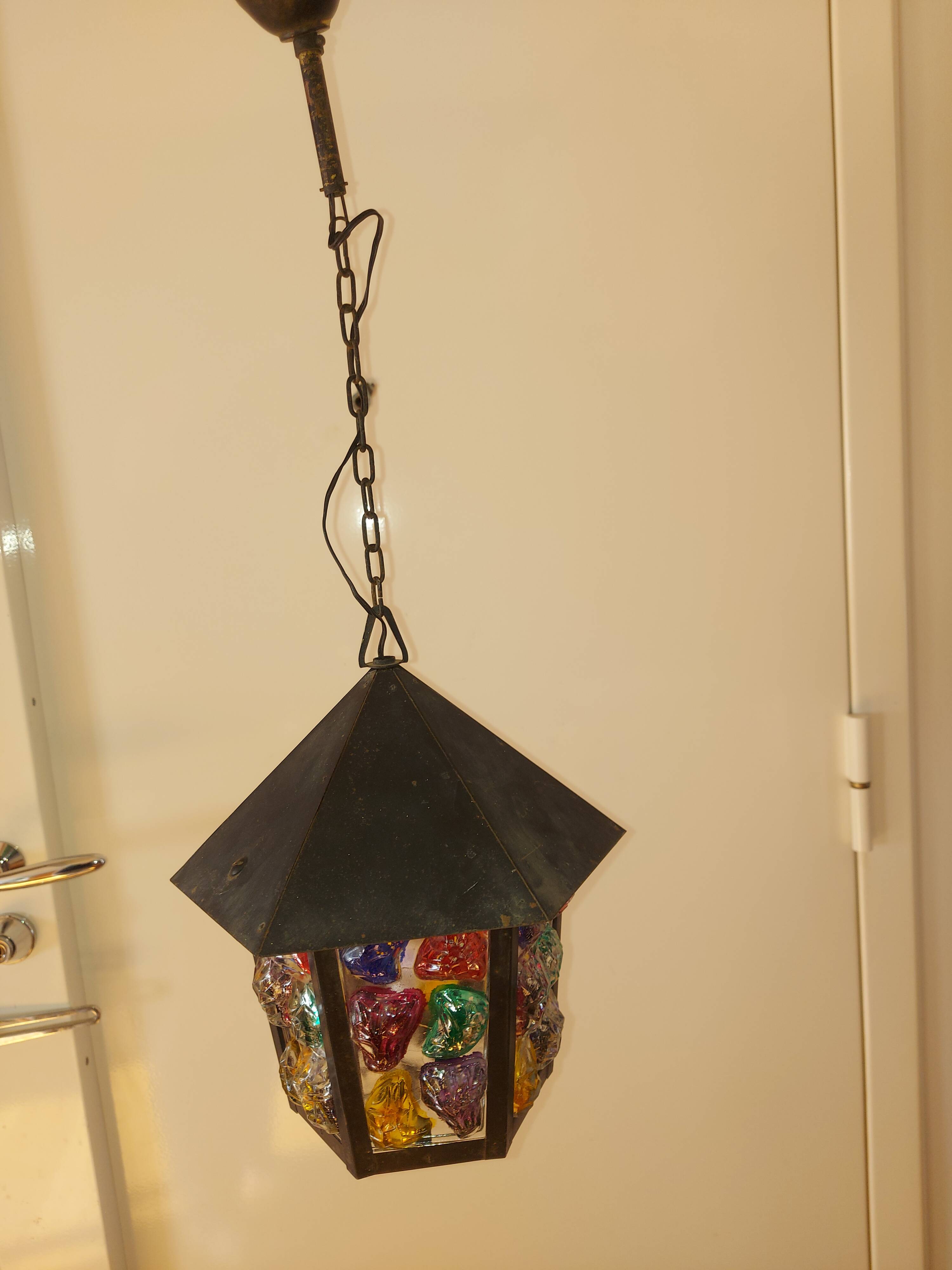 Pendant light, stained glass vestibule lantern