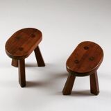 Pair of tripod brutalist stools, France 1950s