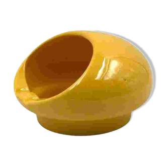 Space age yellow ceramic ashtray, Viba Italy 1970s