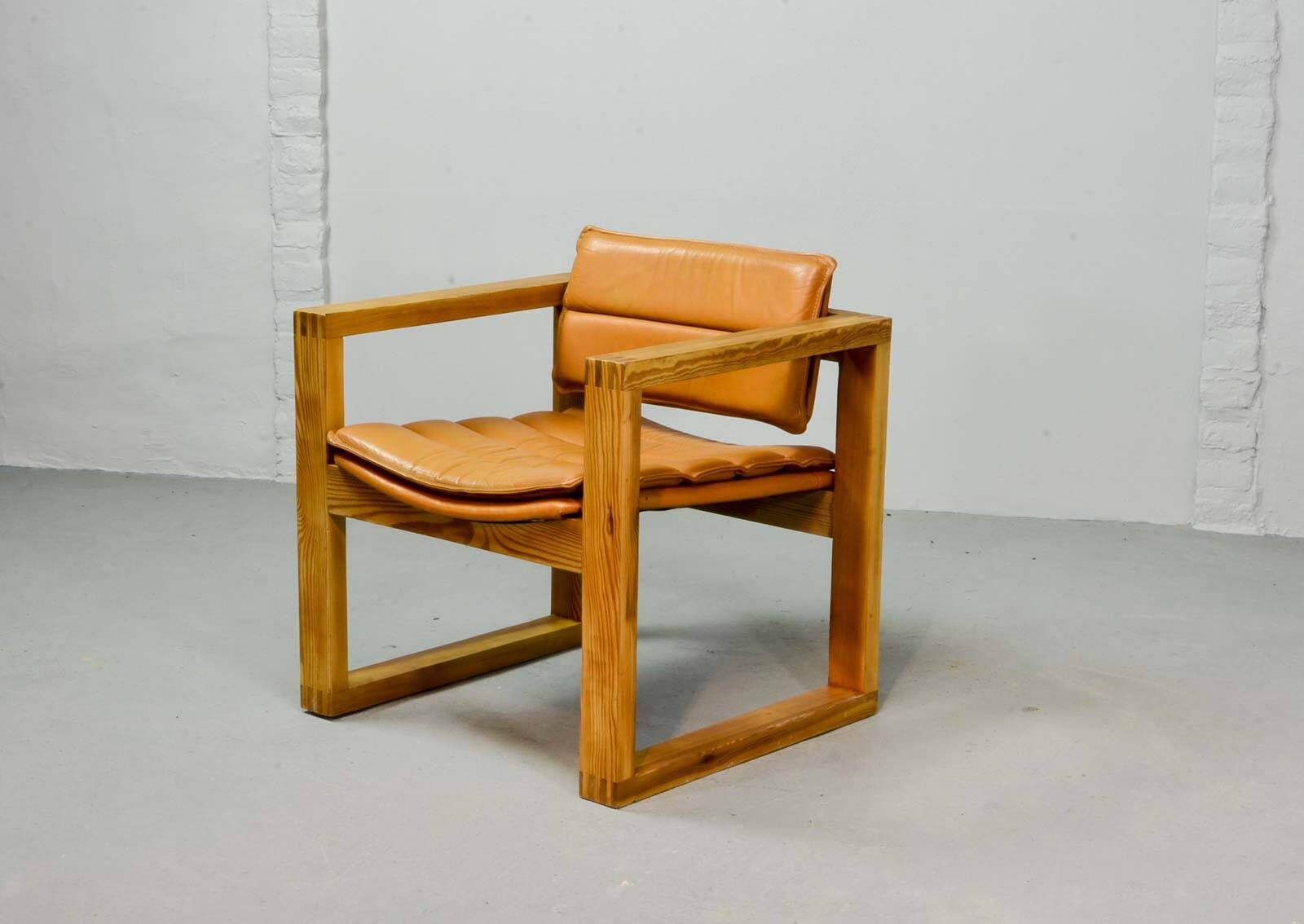 Ate van Apeldoorn Dutch Design Cognac Leather Cubic Pinewood Side Chair 70s