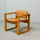 Ate van Apeldoorn Dutch Design Cognac Leather Cubic Pinewood Side Chair 70s