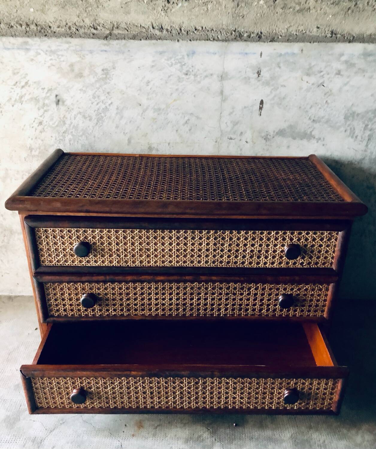 Vintage rattan chest of drawers "Maison Maugrion" R.Bobois