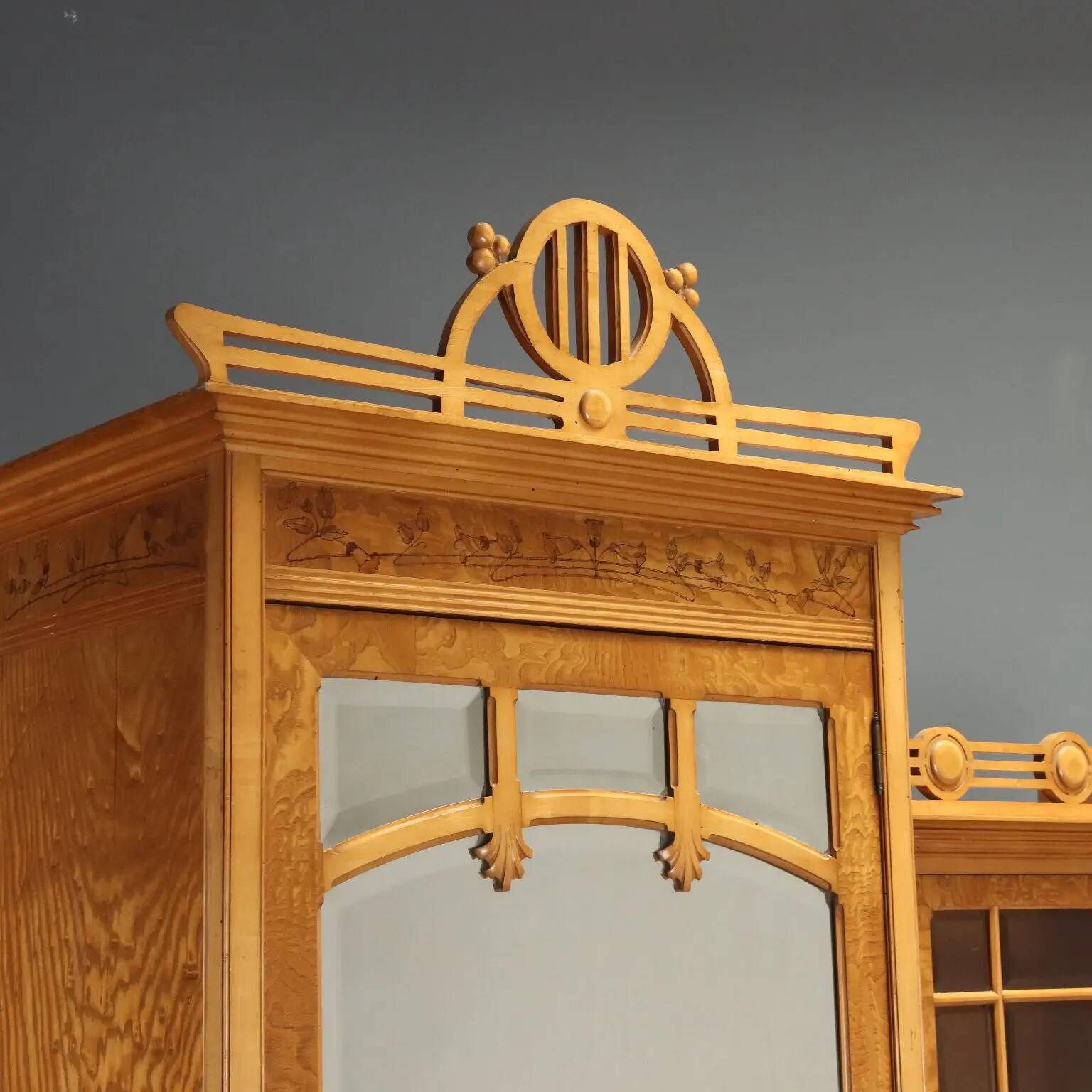Antique Art Nouveau wardrobe in ash and maple, Italy, 20th century