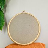 Vintage Round Rattan Wall Mirror 1990s