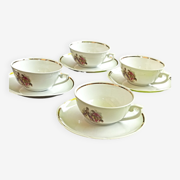 4 porcelain cups and under cup