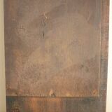 Carved wooden mirror, signed P. Guallino, "le passage", brutalist design from the 80s