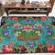 Turquoise floral wool rug, handmade in Romania. Vintage carpet 230X153 cm