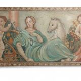 Allegory large painted tempera panel on decorative canvas 170x80 cm