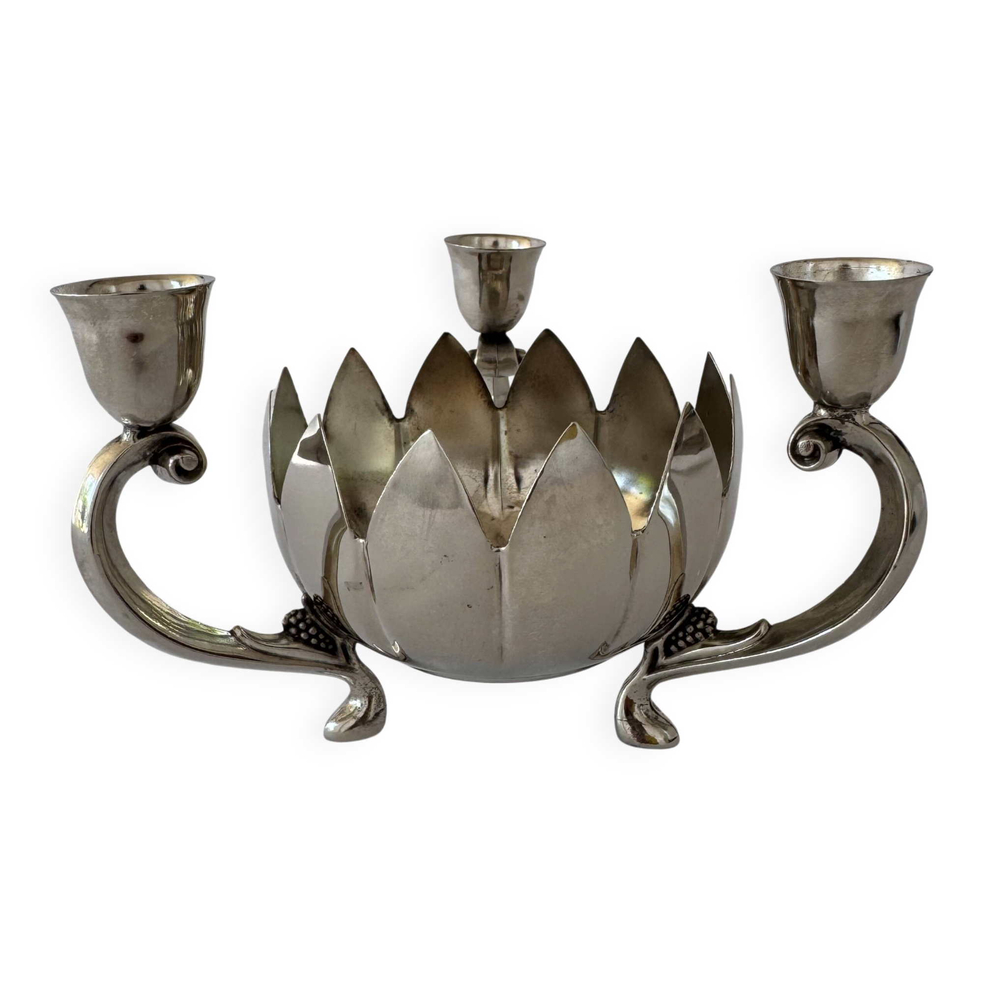 Bougeoir en argent massif vintage Lotus