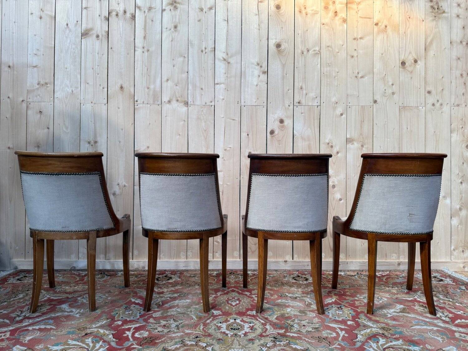 Set of 4 Empire gondola chairs in solid mahogany and velvet.