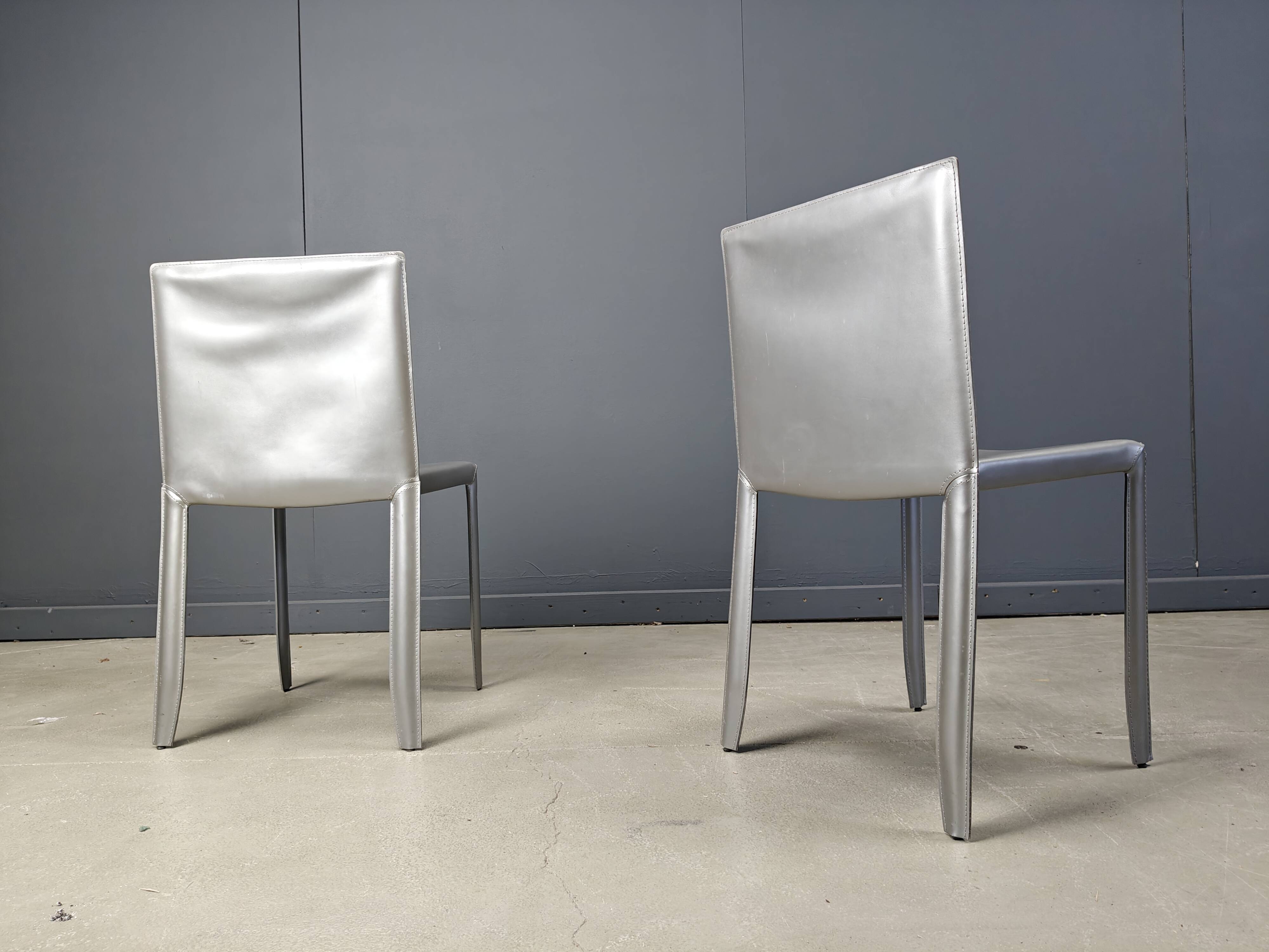 Chaises de salle à manger en cuir gris par Cattelan Italie, lot de 8 - années 1980