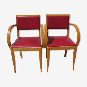 Paire de fauteuils bridge années 50-60 en hêtre