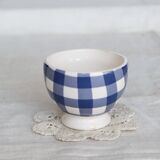 Small vintage white earthenware bowl with blue gingham pattern