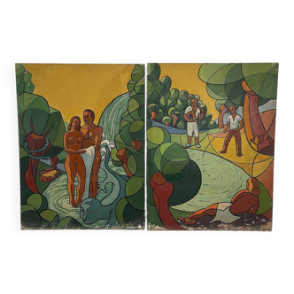 1950s diptych in the post-nabis style