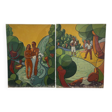 1950s diptych in the post-nabis style