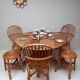 Bamboo table with extensions, 3 chairs and 3 stools from the 1960s.