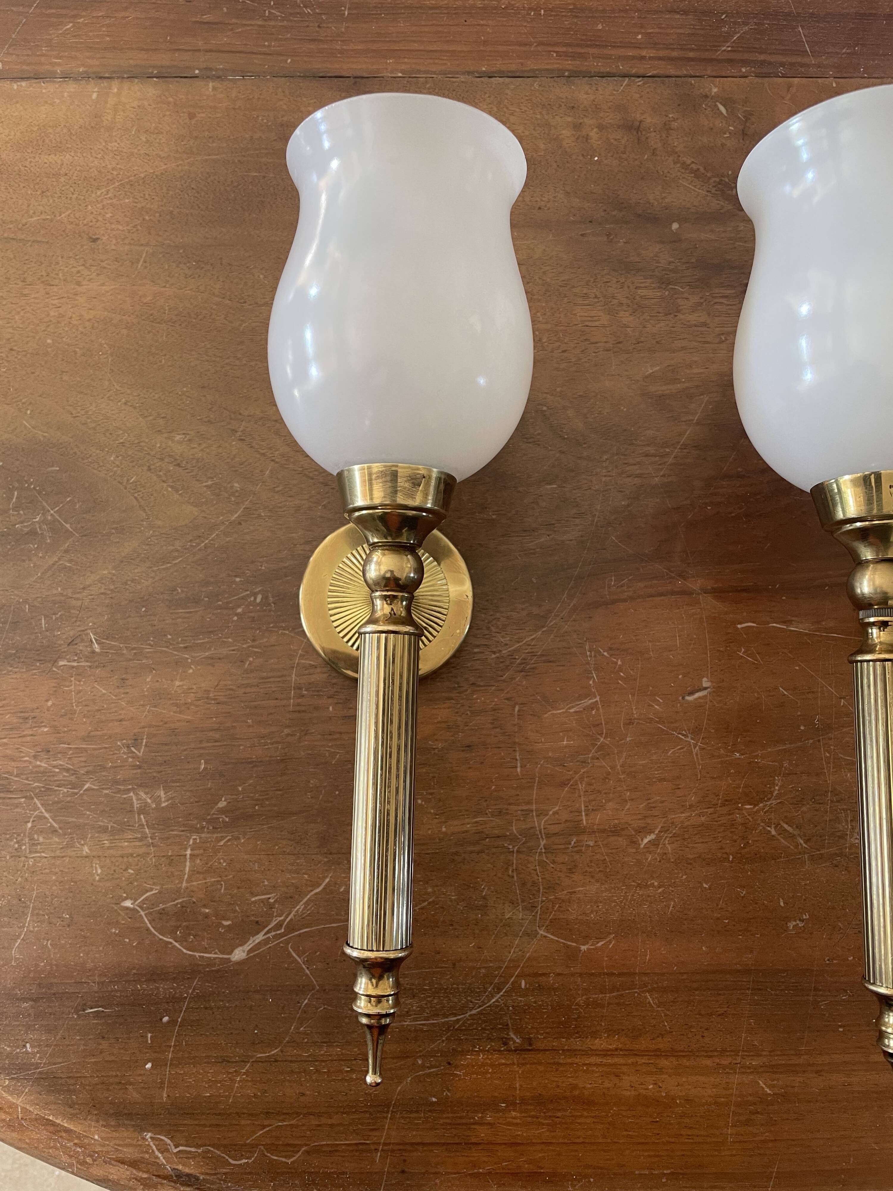 Brass and opaline torchiere appliques