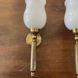 Brass and opaline torchiere appliques