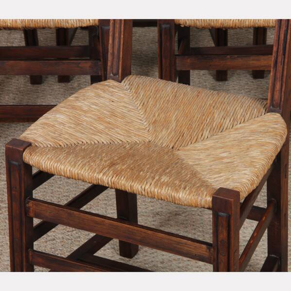 Set of 6 oak rush chairs, French craftsmanship, 1950.