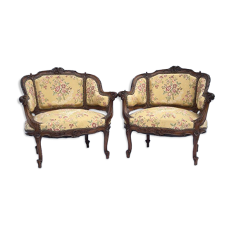 Pair of Louis XV style marquise armchairs