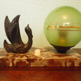 Table lamp, art deco, opaline, marble, bronze patinated metal, 30s/40s