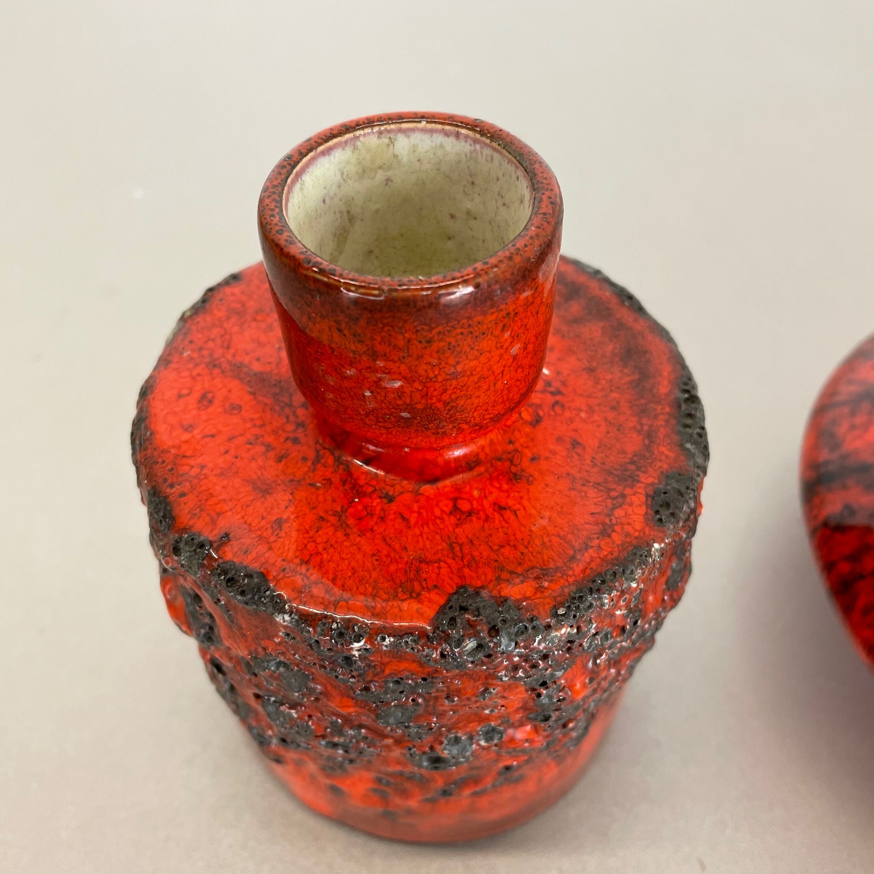 Ensemble de 3 vases en poterie céramique rouge noir Otto Keramik Allemagne 1970