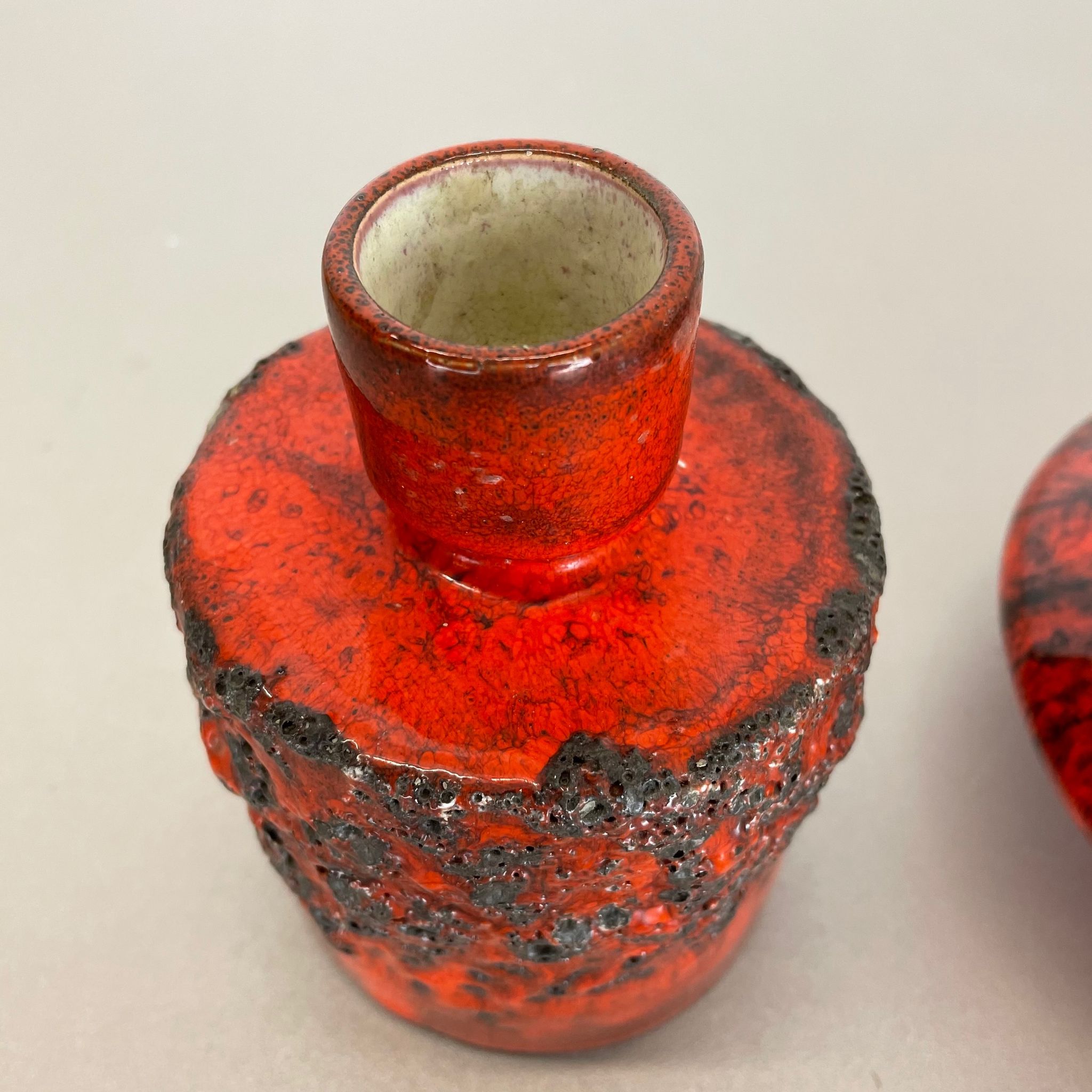Set of 3 Red Black Ceramic Studio Pottery Vase Objects Otto Keramik Germany 1970