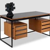 Desk in oak and lacquered metal 1970s