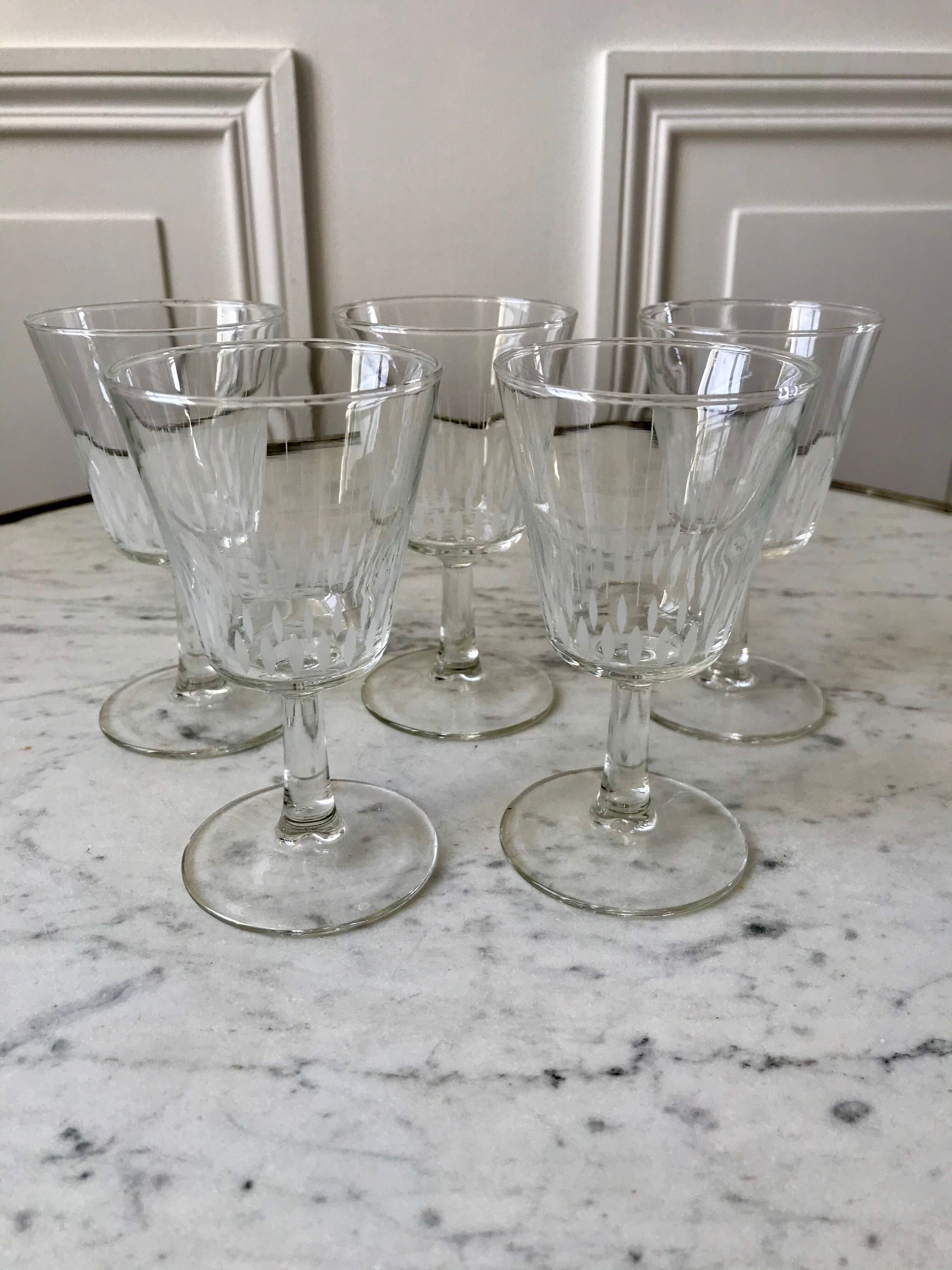Set of 5 small crystalline glass wine glasses 50-60s