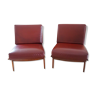 Paire de fauteuils scandinave en teck et simili-cuir
